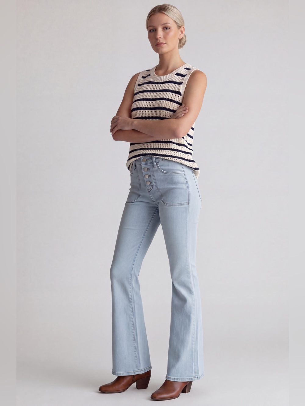 Madewell Striped Crochet Tank - White & Navy. XL